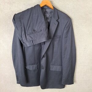 Joseph & Feiss Suit Mens 46XL Gray Striped Wool 2 Piece Pants Pleated 38x33